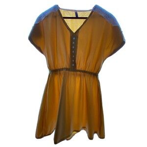 Polly Collections Women's Shirt Top Short Sleeve Yellow Stretch One Size Fits M